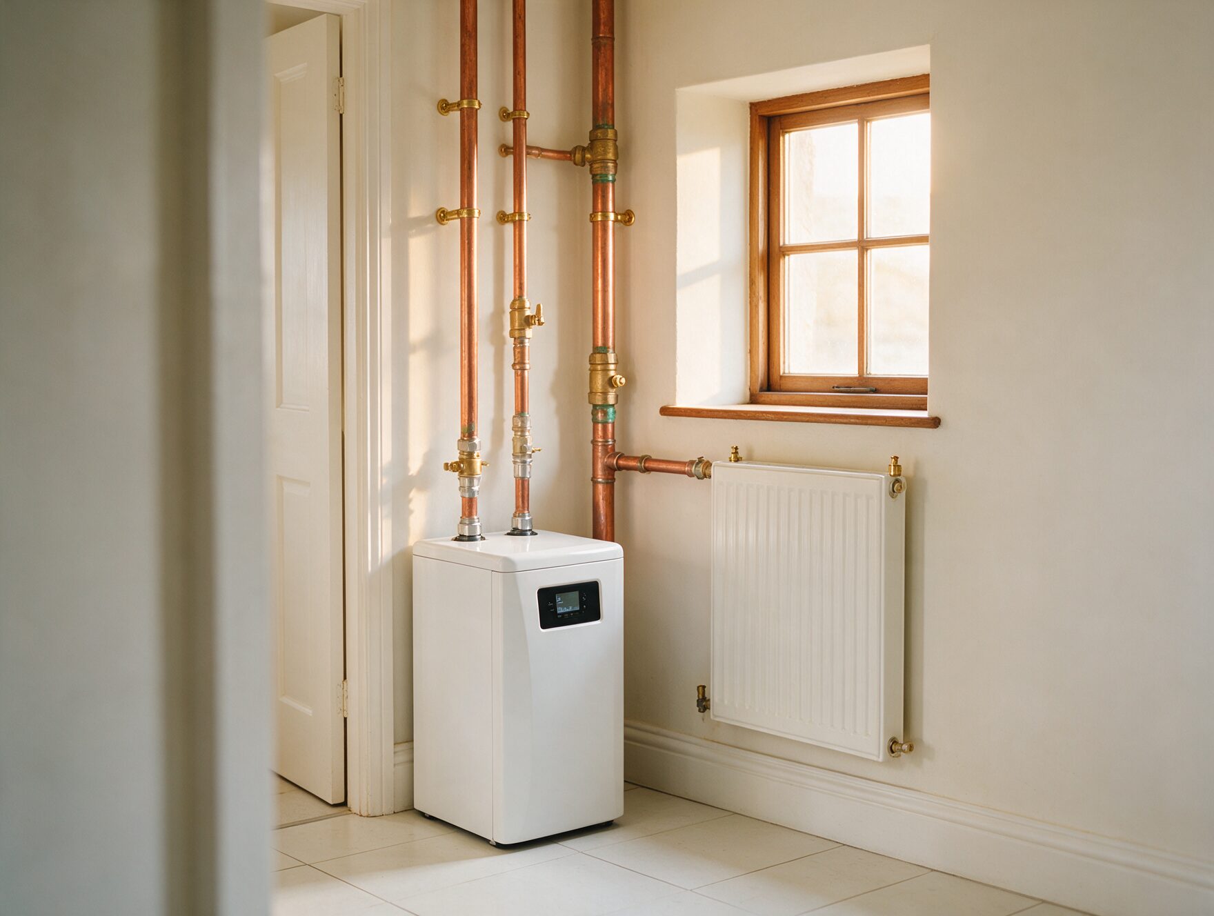 Oil boiler and radiator with new copper pipework